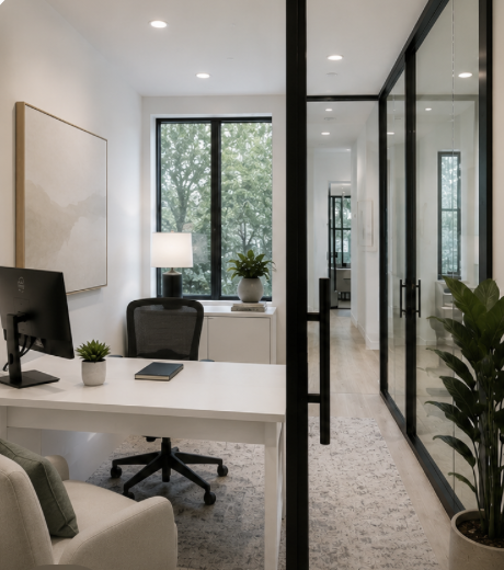 A furnished private office ready for a productive workday